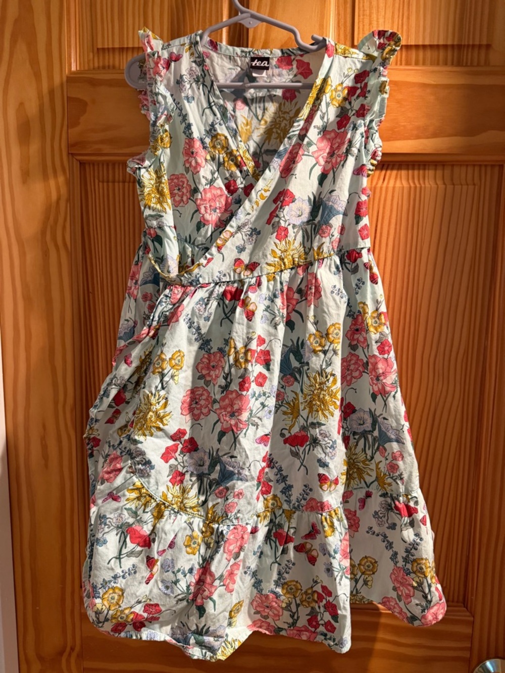 Tea Collection Mint Floral Wrap Dress with Pink & Yellow Flowers